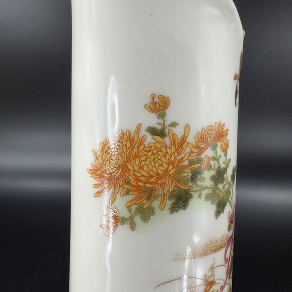 Japanese Porcelain Ceramic Folded Vase Shibata Japan Flower Shaped Vase Painted - Picture 8 of 16